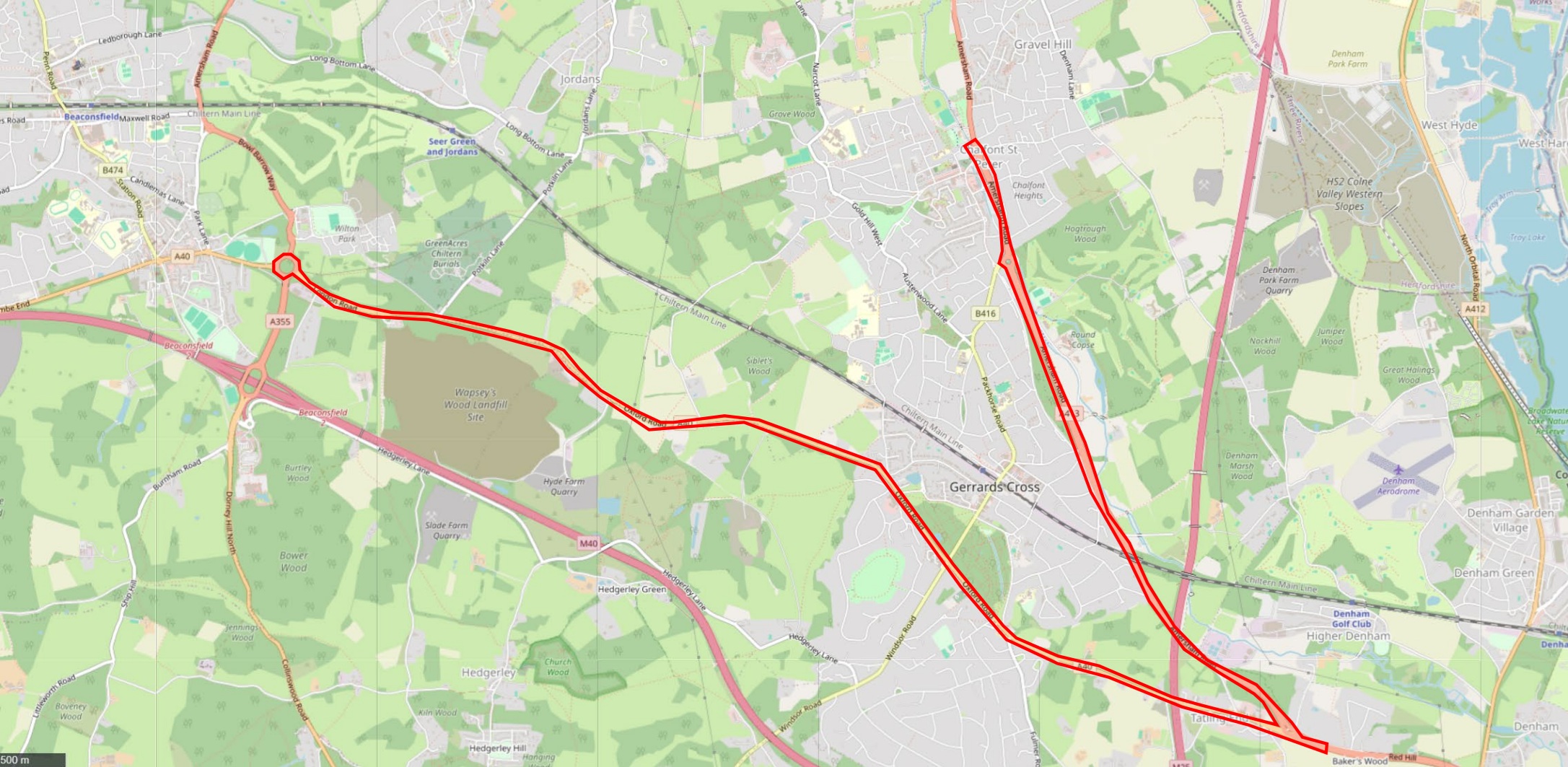 Image of road map - stretches of highway of the PSPO outlined in red.